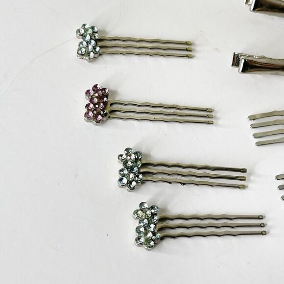 Lot of 8 Vintage Hair Accessories Wavy Bobby Pins Clips Rhinestone 90s Glam - Picture 10 of 16